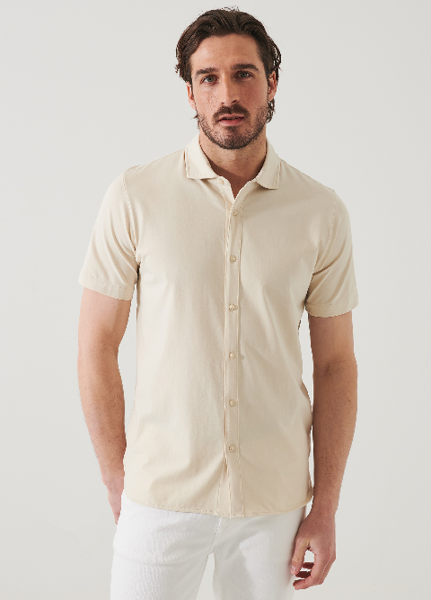 PIMA COTTON STRETCH BUTTON FRONT SHIRT