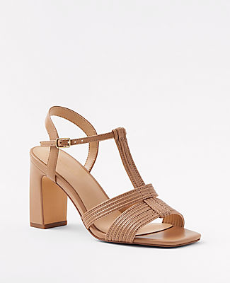 Leather Strappy High Block Heel Sandals