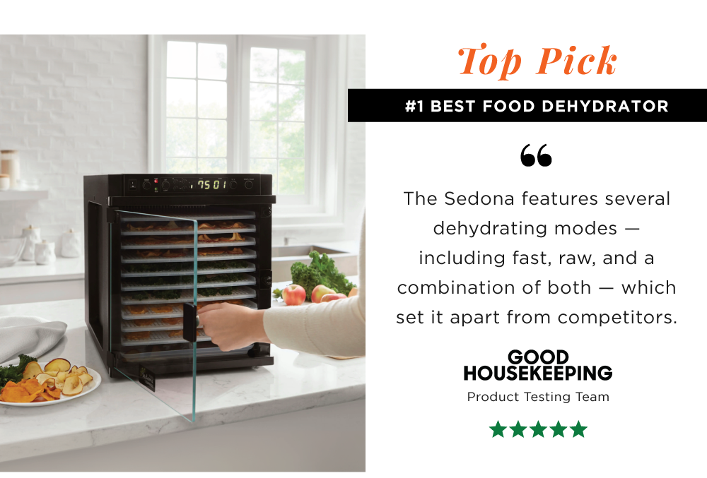 TOP PICK #1 BEST FOOD DEHYDRATOR. The Sedona features several dehydrating modes — including fast, raw, and a combination of both — which set it apart from competitors. Good Housekeeping Product Testing Team