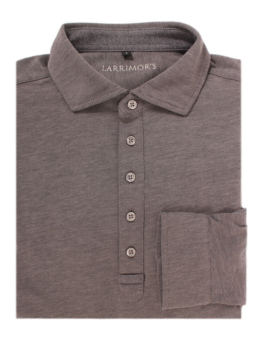 Image of Larrimor's Essential Performance Cotton Long Sleeve Polo Sport Fit in Black Heather Charcoal