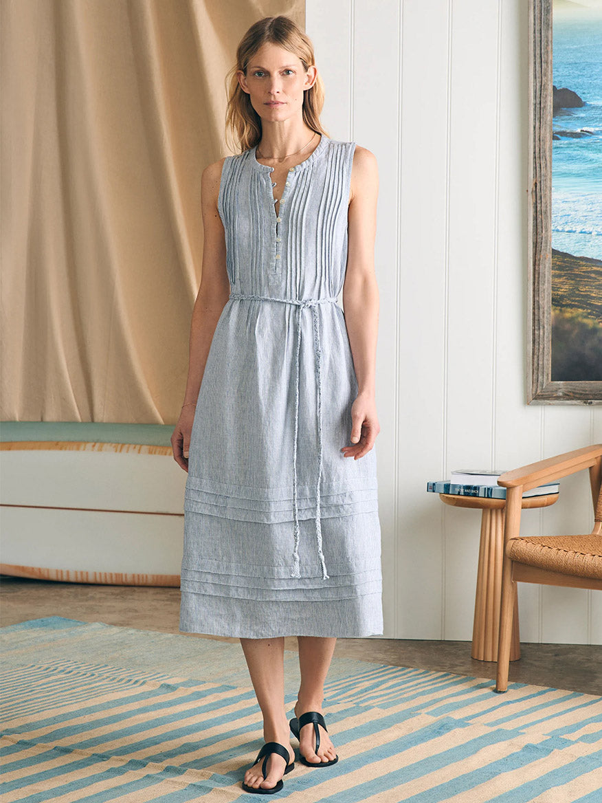 Image of Faherty Brand Isha Midi Dress in Blue Mini Stripe