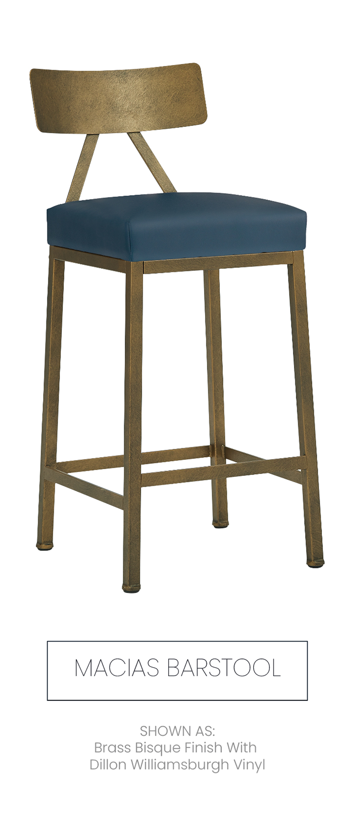 Macias Barstool shown as Brass Bisque finish with Dillon Williamsburgh Vinyl