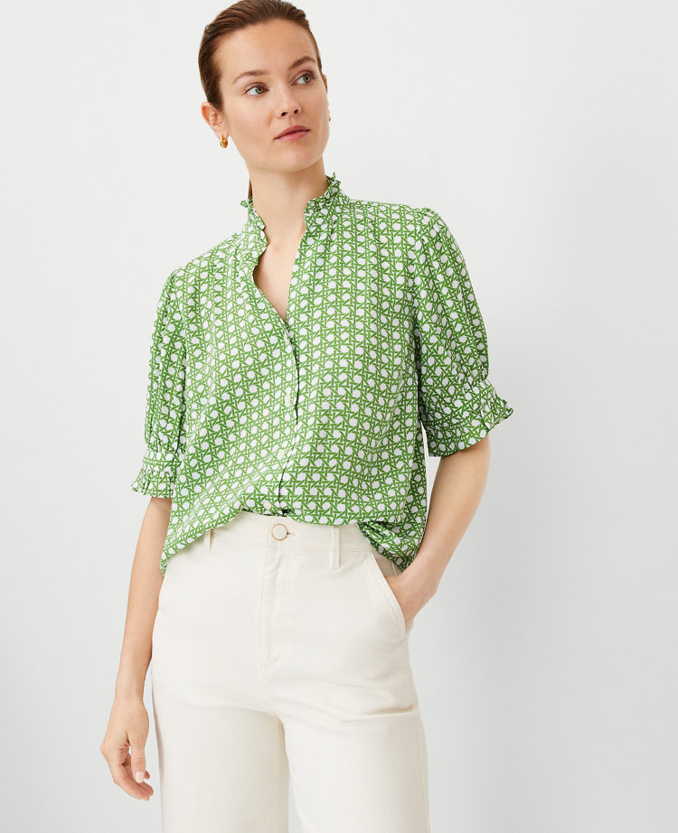 Geo Ruffle Button Top