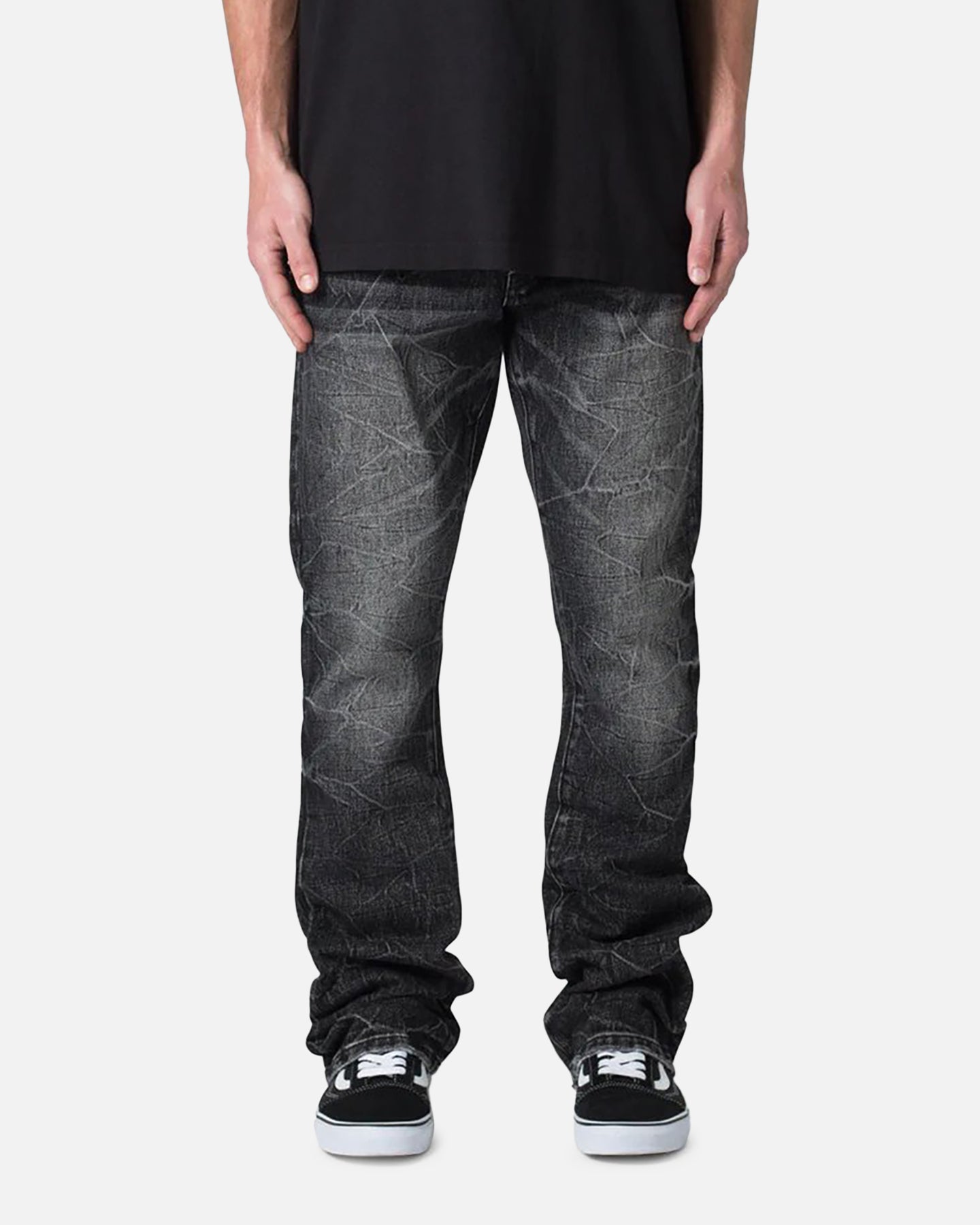 Image of MNML B670 Occ Wave Wash Flare Denim Jeans Washed Black