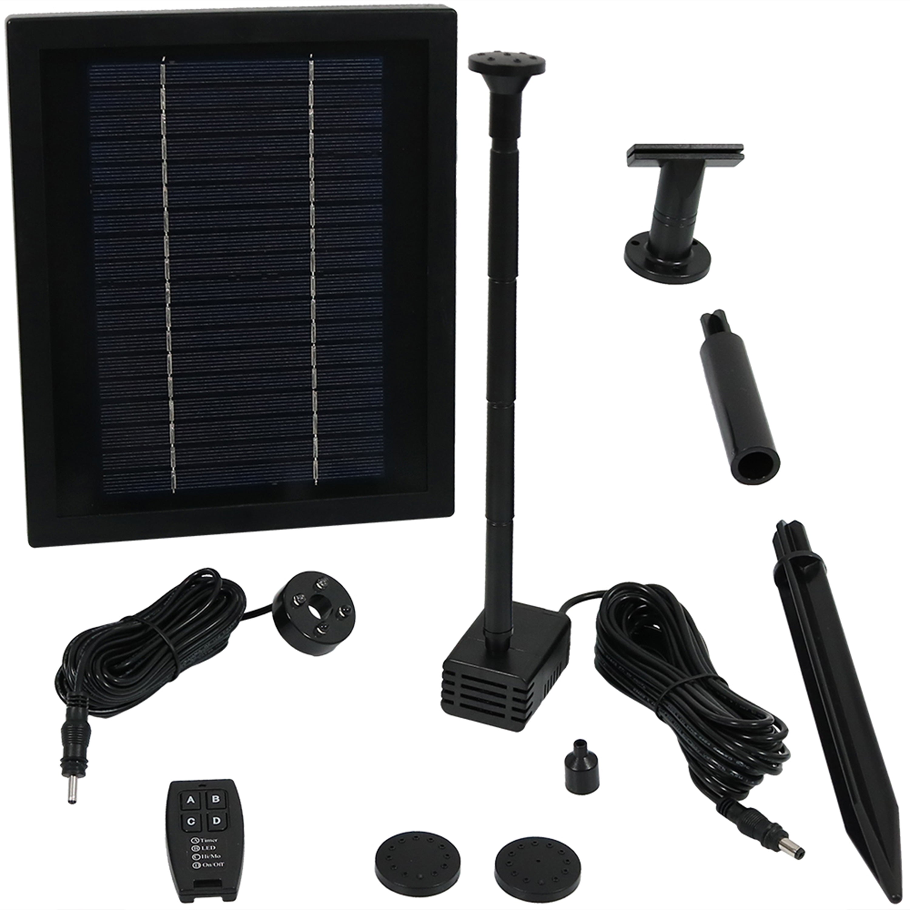 Sunnydaze 65 GPH Solar Pump and Panel with Battery, Remote Control & Light - 47" Lift