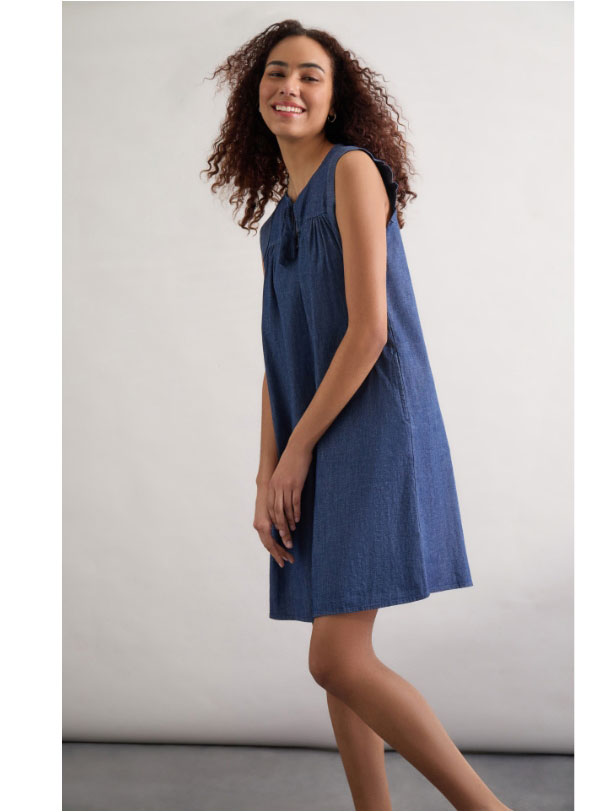 Flutter Sleeve Shift Dress, Soft Denim