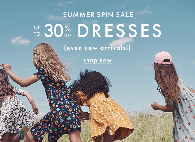 Summer spin sale. Up to thirty percent off dresses (even new arrivals!) shop now