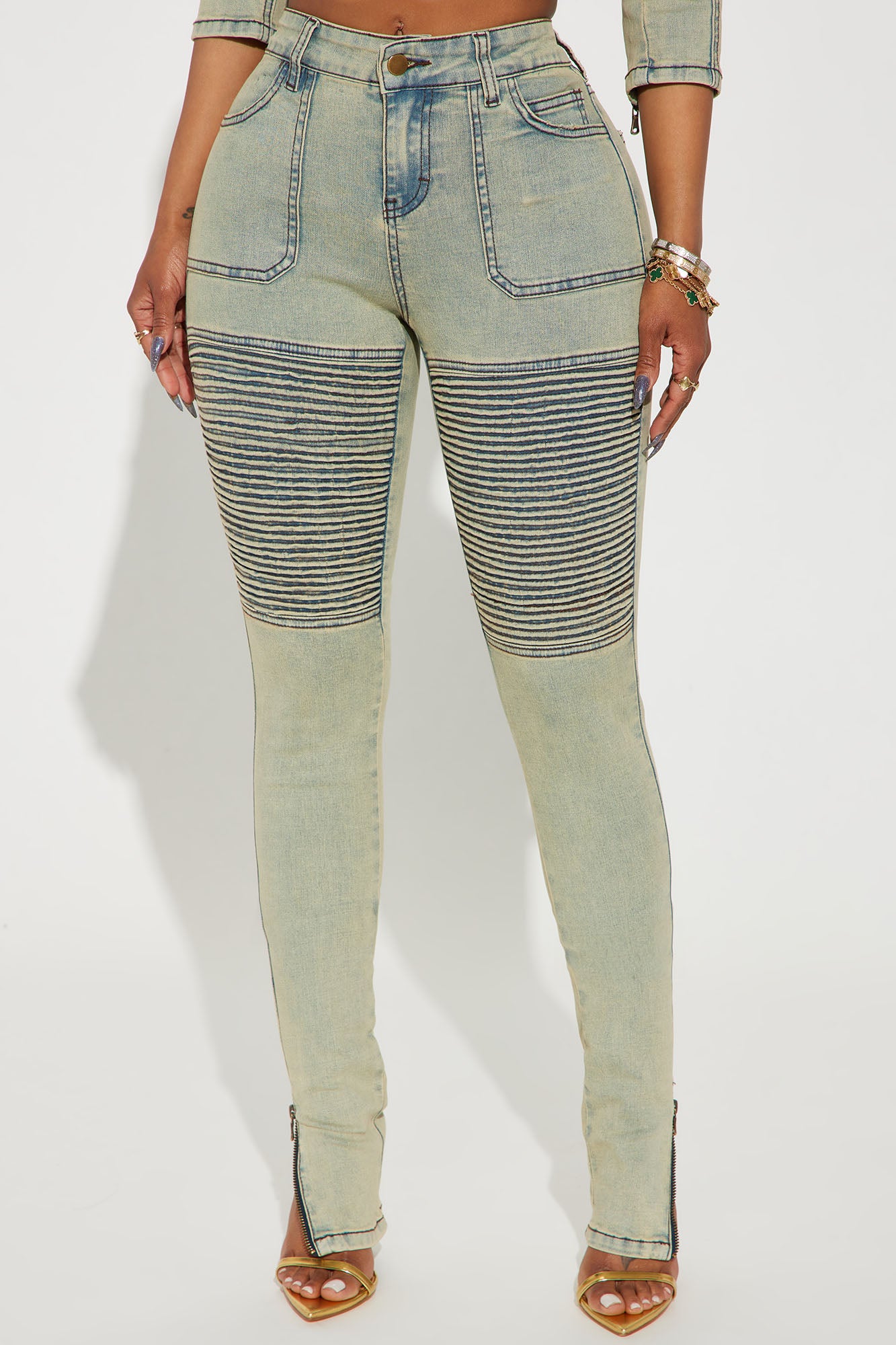 Image of Getting Heated Stacked Moto Skinny Jeans - Light Wash