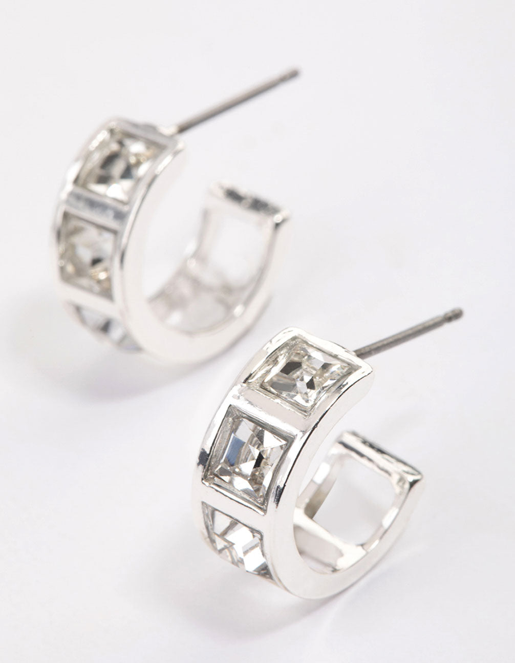 Image of Silver Square Stone Hoop Earrings & Polishing Set