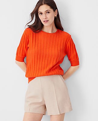 Wide Ribbed Elbow Sleeve Sweater Tee