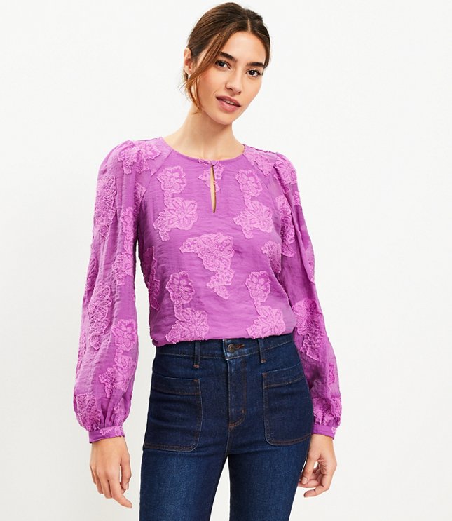 Floral Jacquard Keyhole Blouse