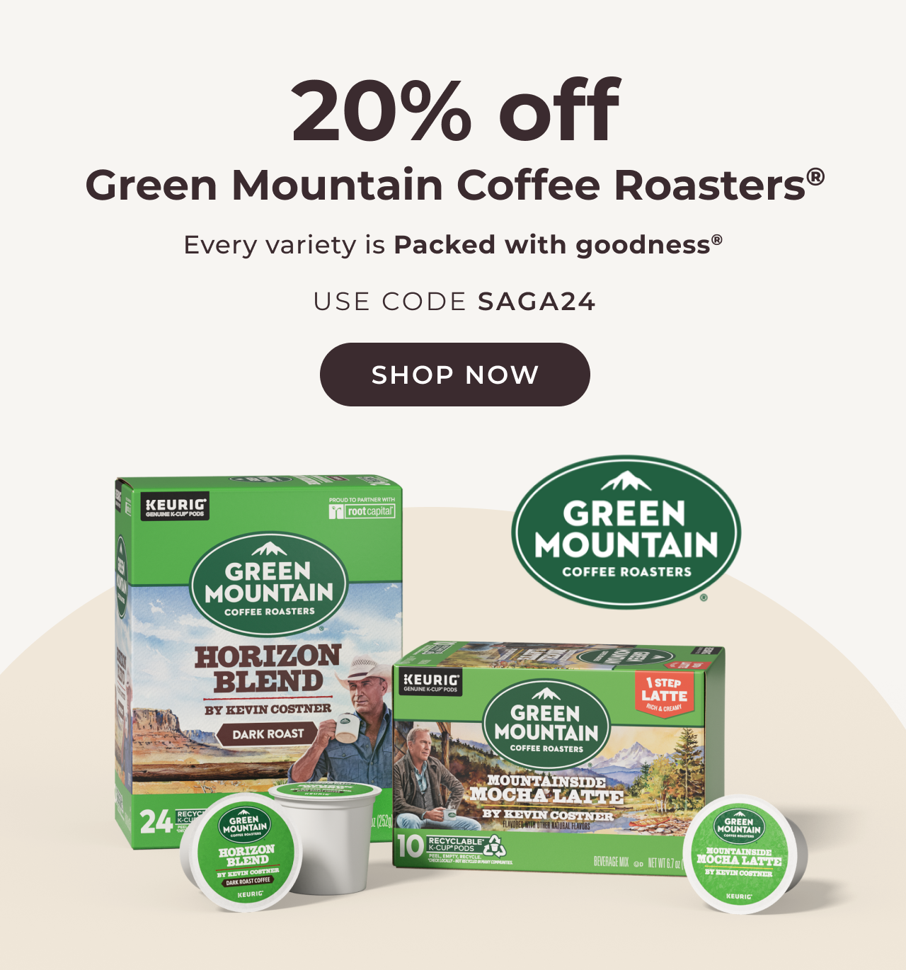 20% off Green Mountain Coffee Roasters® with code SAGA24