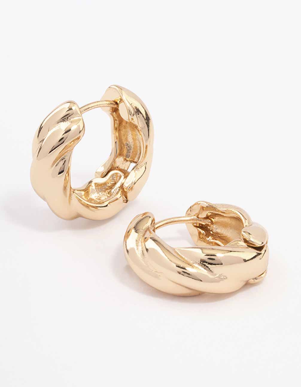 Image of Gold Chunky Twisted Huggie Earrings