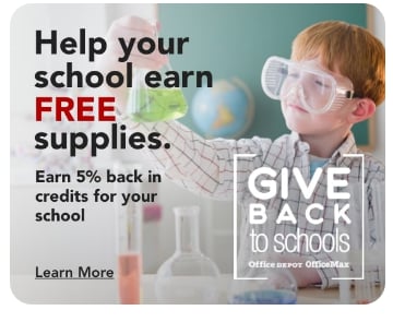 Give Back to Schools Earn 5% in credits for your school