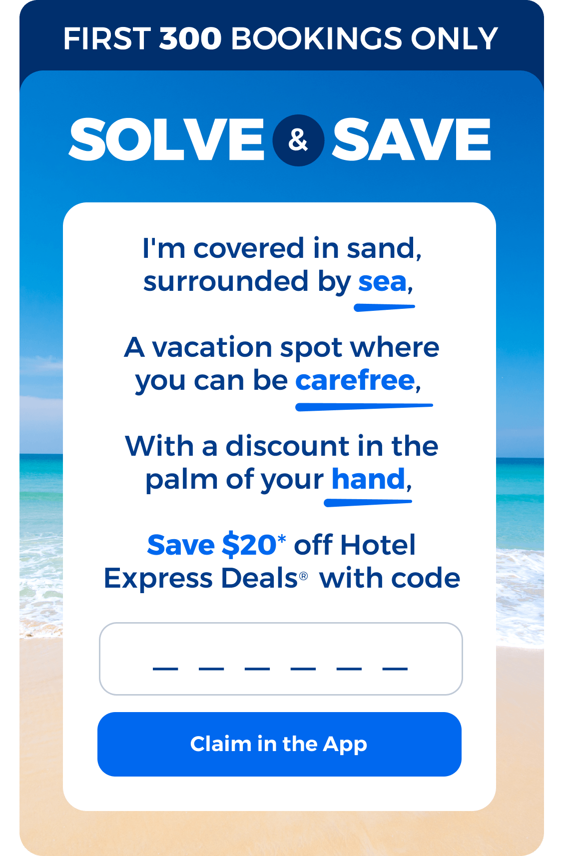 Get $20 off Hotel Express Deals in the app