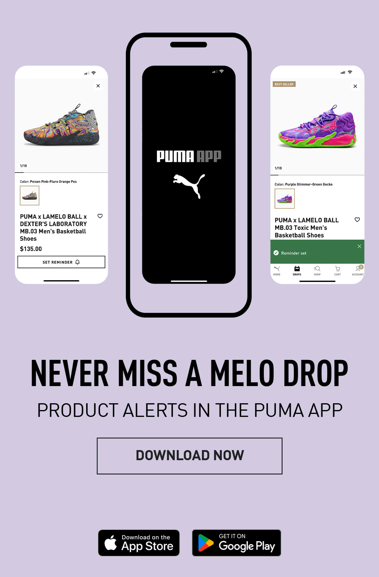 NEVER MISS A MELO DROP | PRODUCTS ALERTS IN THE PUMA APP | DOWNLOAD NOW