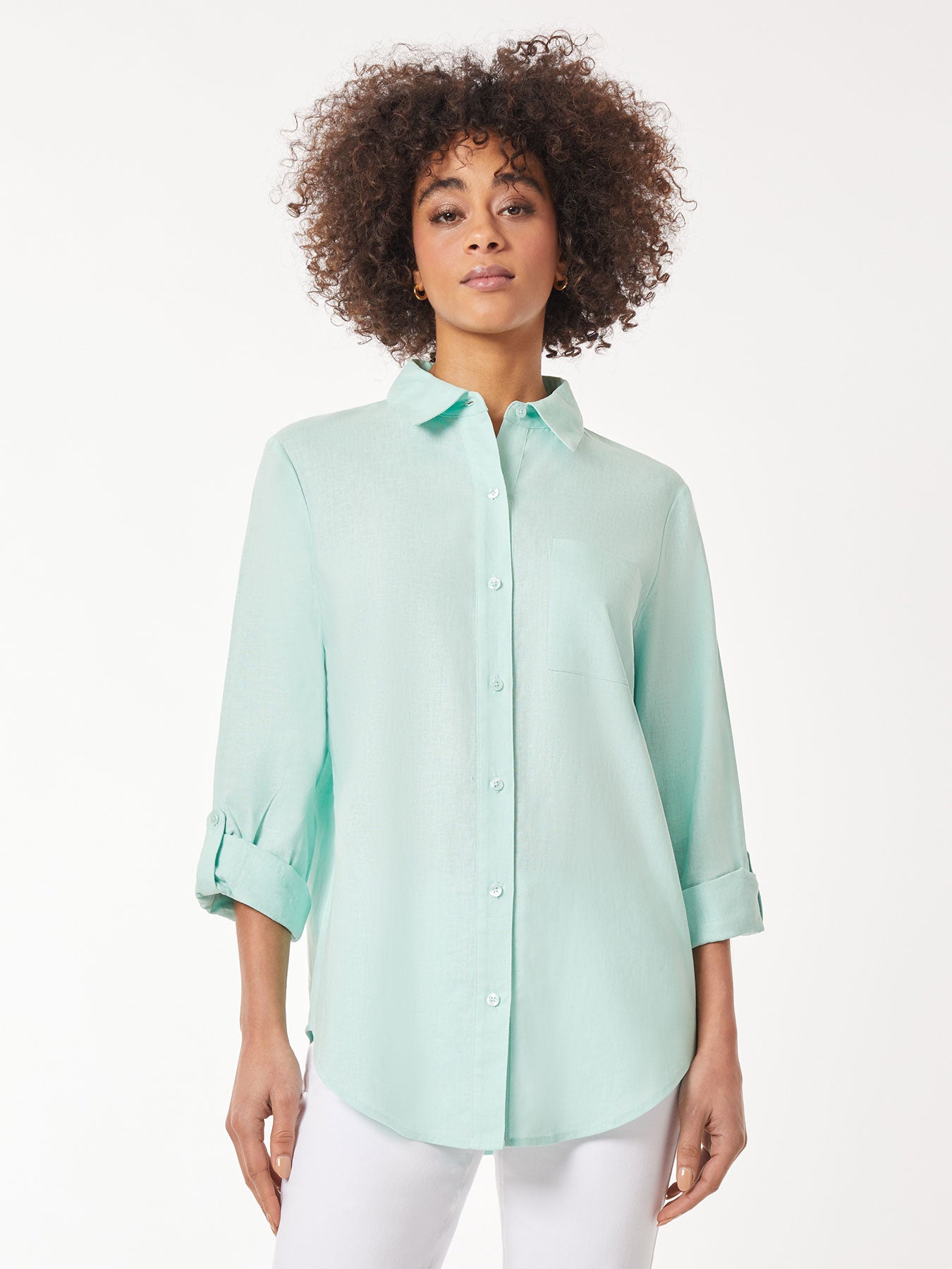 Image of Linen Roll-Tab Sleeve Shirt