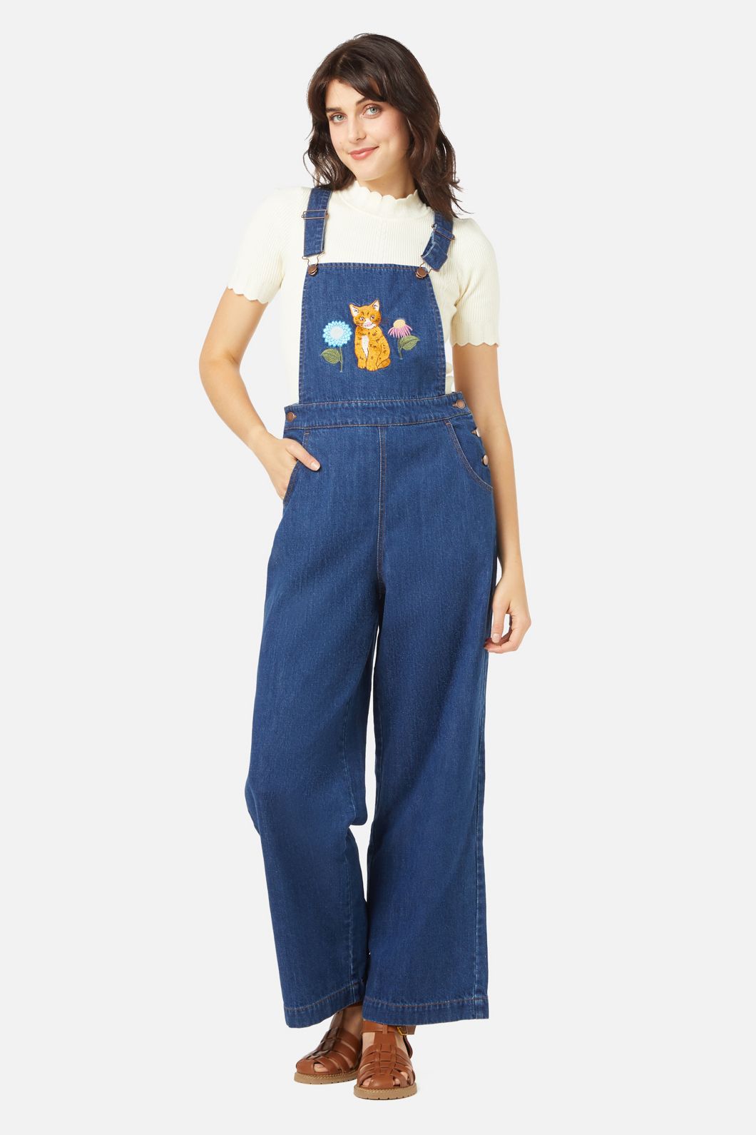 Image of Cat Embroidered Overall