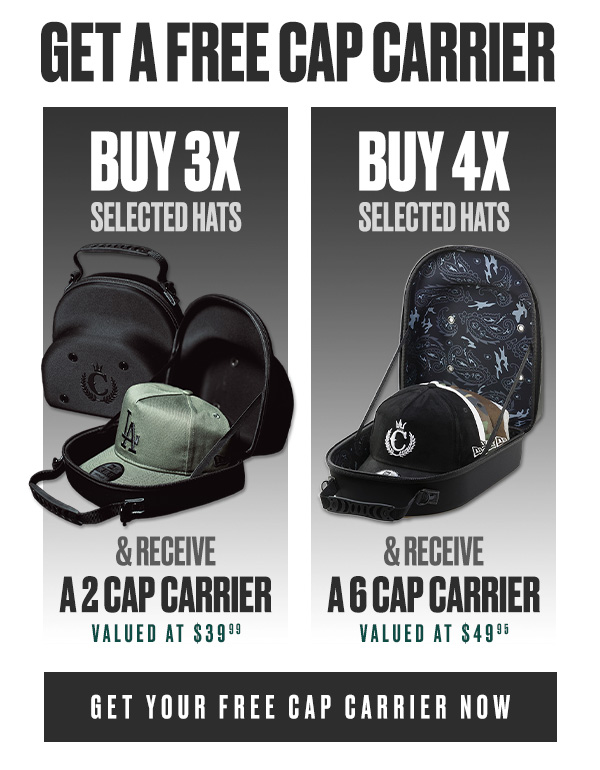 Get a free cap carrier with selected full price headwear purchases. Click here to shop.