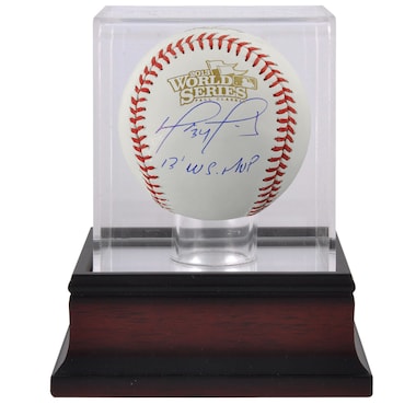 David Ortiz  Autographed World Series Logo Baseball with 13 WS MVP Inscription and Mahogany Baseball Display Case