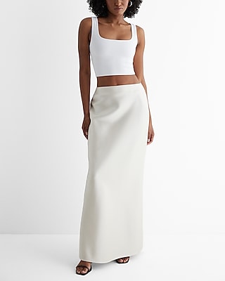 satin high waisted back fold maxi skirt