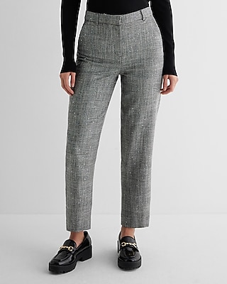 editor high waisted sequin plaid straight ankle pant