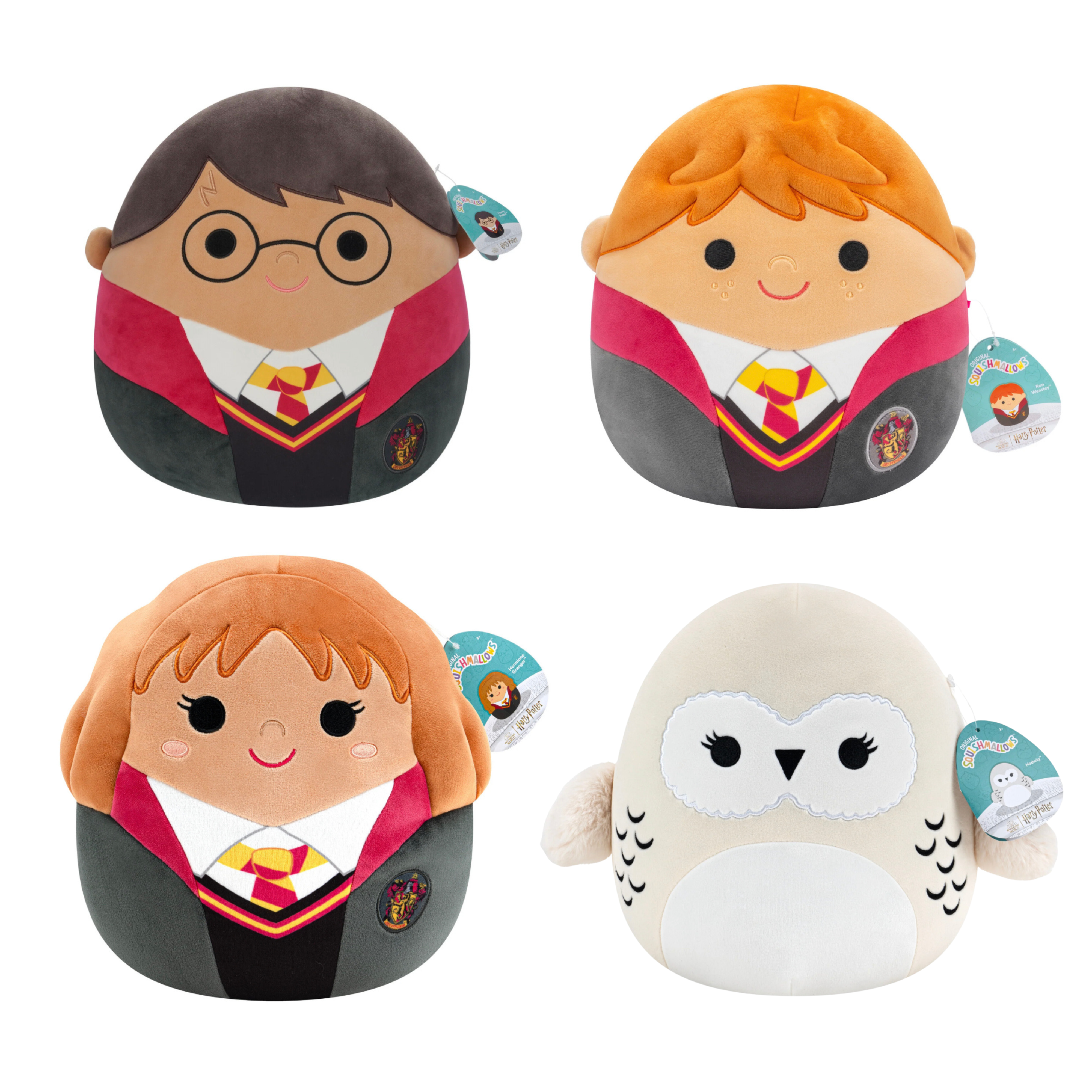 Squishmallow 8 Inch Harry Potter Set of 4 - Harry, Ron, Hermione, Hedwig