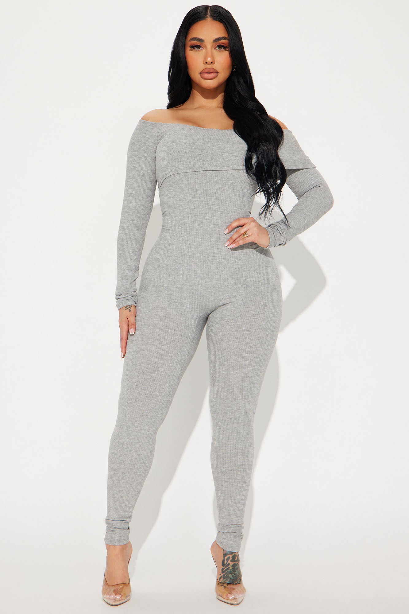 Image of Clarisse Ribbed Jumpsuit - Heather Grey