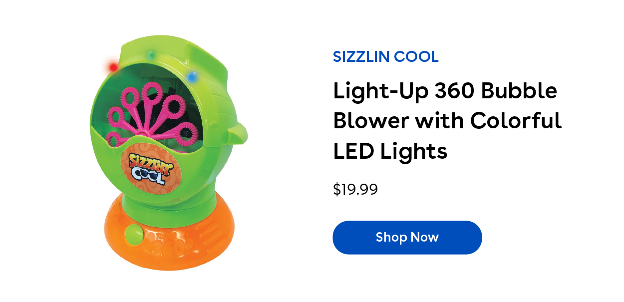 Sizzlin Cool light up 360 bubble blower with colorful led lights $19.99 Shop Now