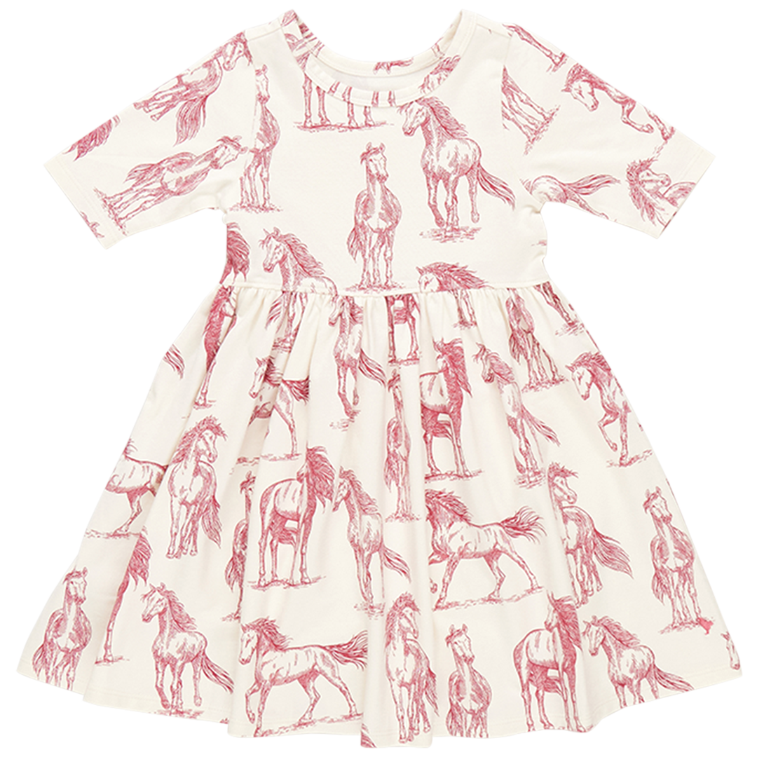 Image of Girls Organic Steph Dress - Vintage Rose Horses