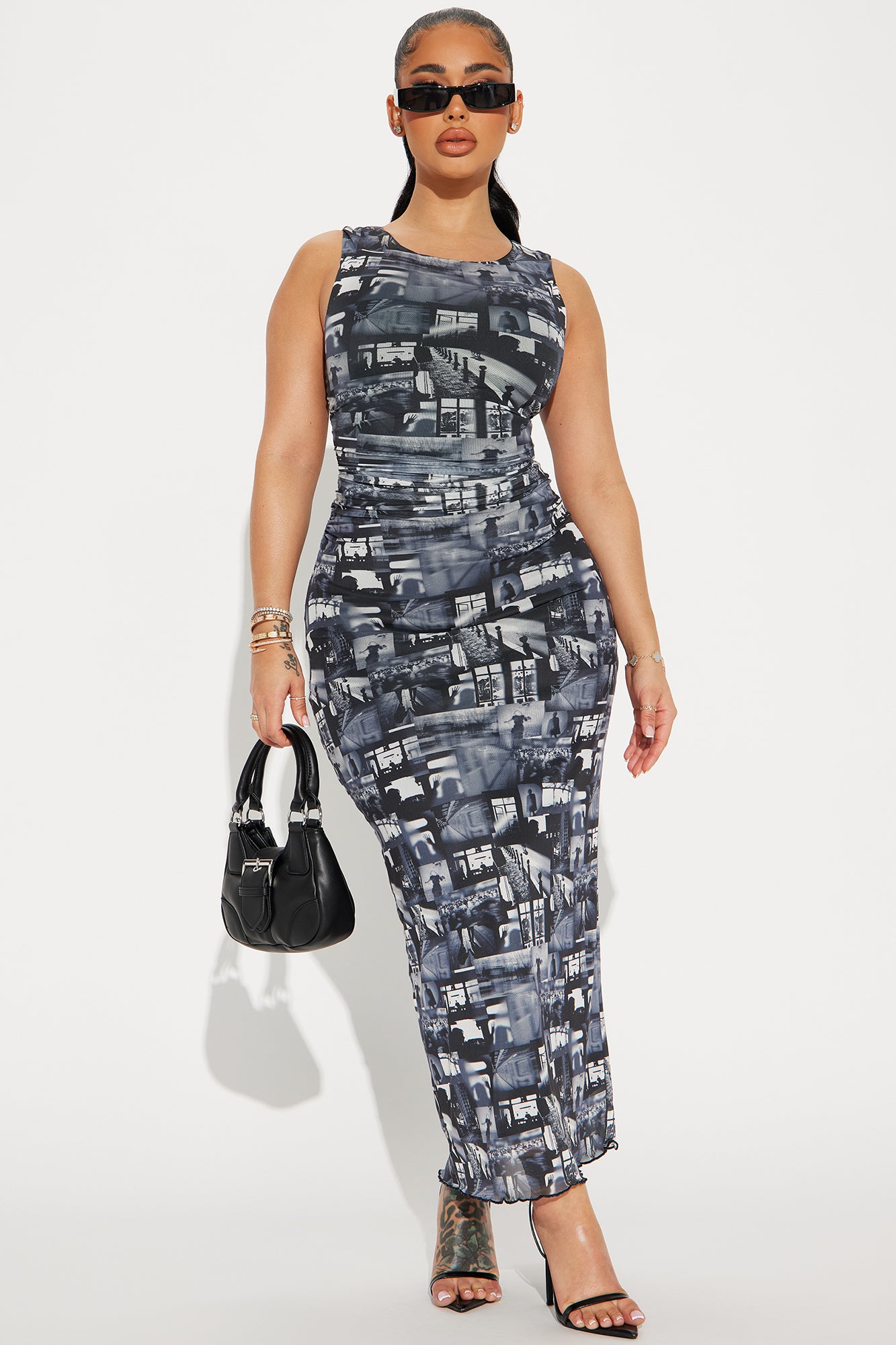 Image of Aliyah Mesh Maxi Dress - Black/White