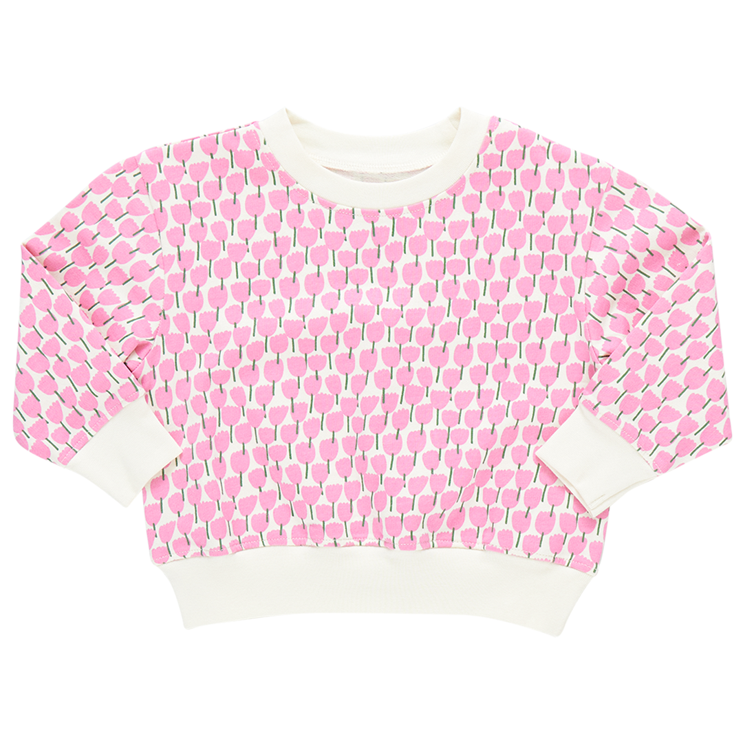 Image of Girls Organic Pullover - Pink Tulips