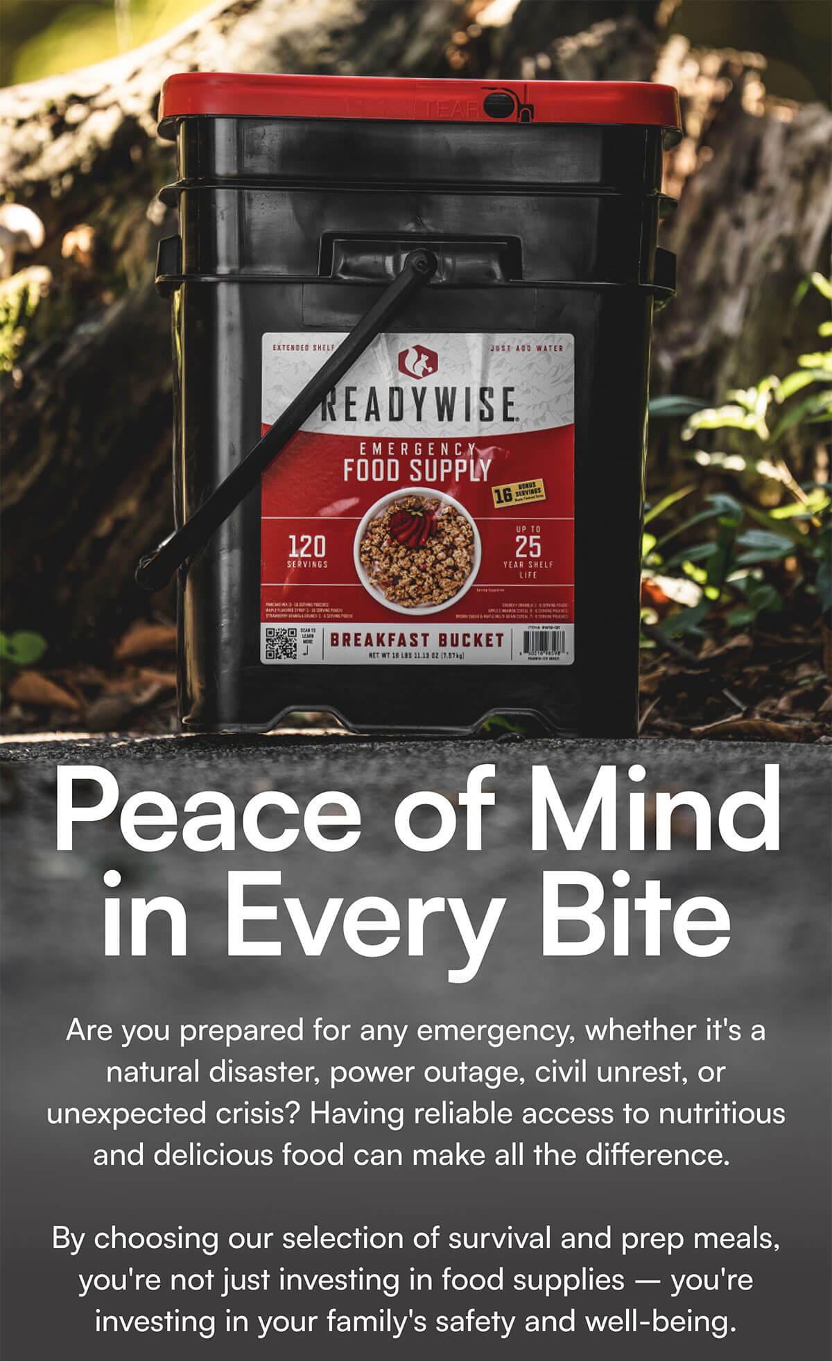 Peace of Mind in Every Bite. Are you prepared for any emergency, whether it's a natural disaster, power outage, civil unrest, or unexpected crisis? Having reliable access to nutritious and delicious food can make all the difference.   By choosing our selection of survival and prep meals, you're not just investing in food supplies – you're investing in your family's safety and well-being.