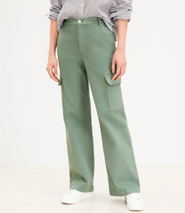 Curvy High Rise Wide Leg Utility Jeans in Mountain Rosemary