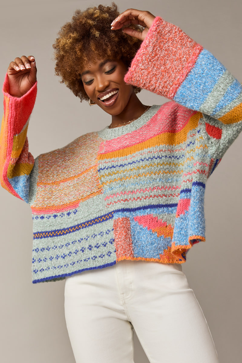 Image of Lana Colorful Multi Pattern Oversized Pullover