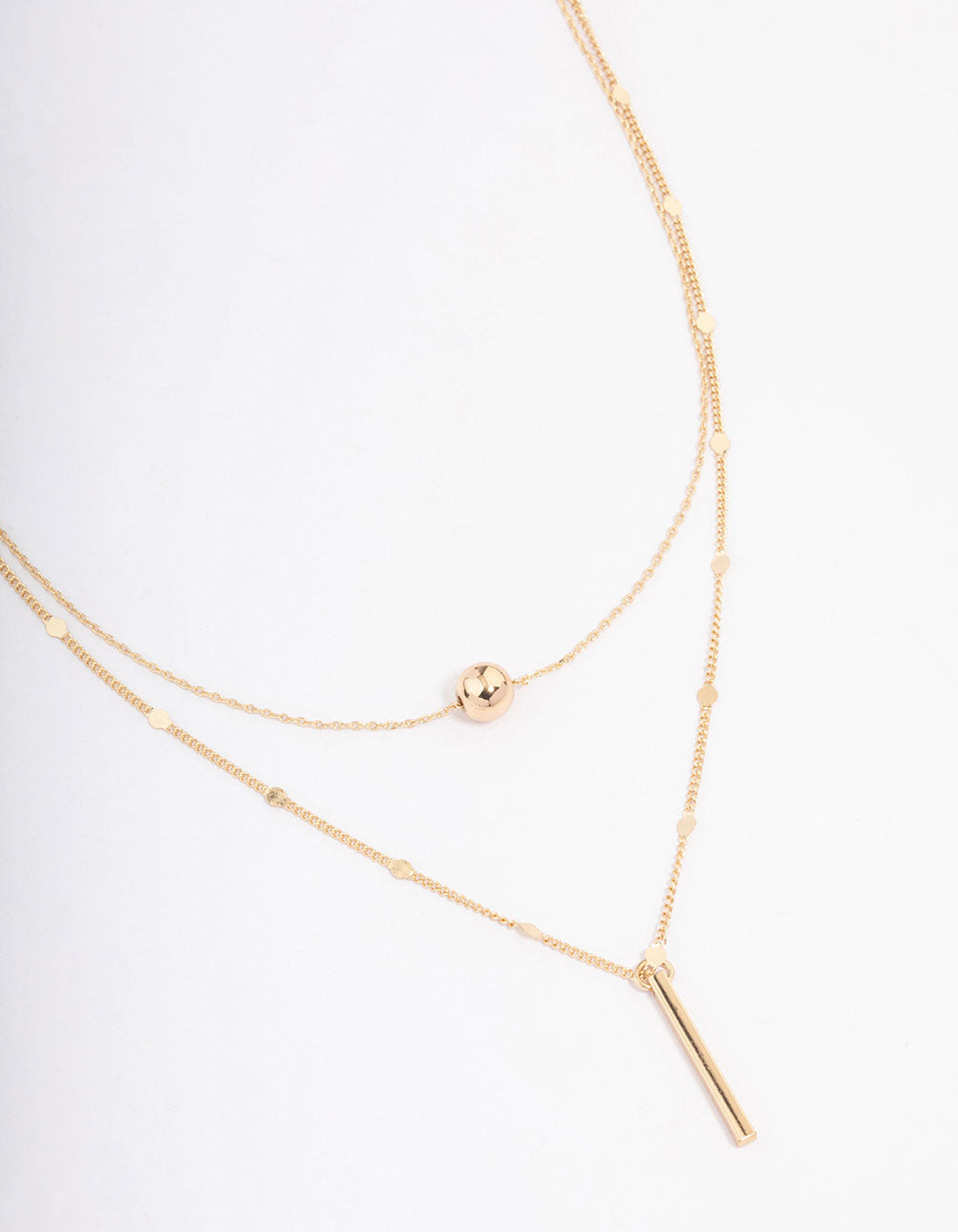 Image of Gold Bar & Ball Double Chain Short Necklace