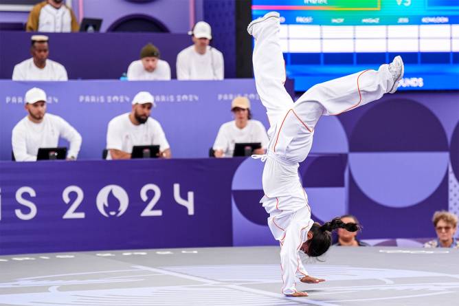 A b-girl competing at the Olympics