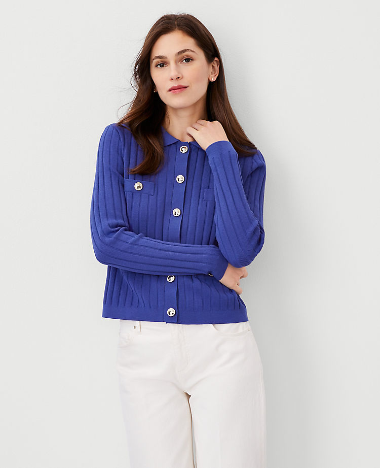 Ribbed Collared Pocket Cardigan