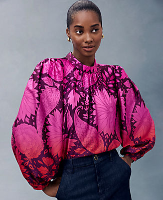 Ombre Floral Mock Neck Top