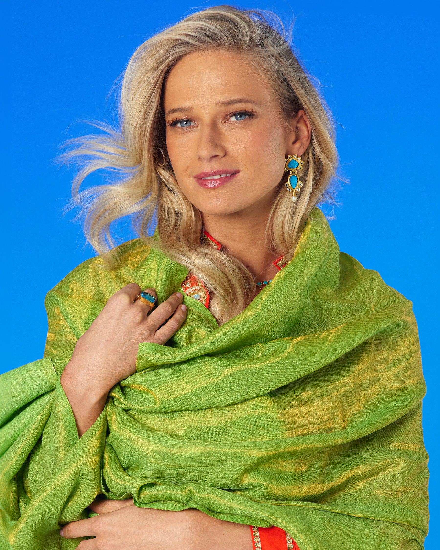 Image of Josephine Reversible Pashmina Shawl in Gold Shimmer Lime