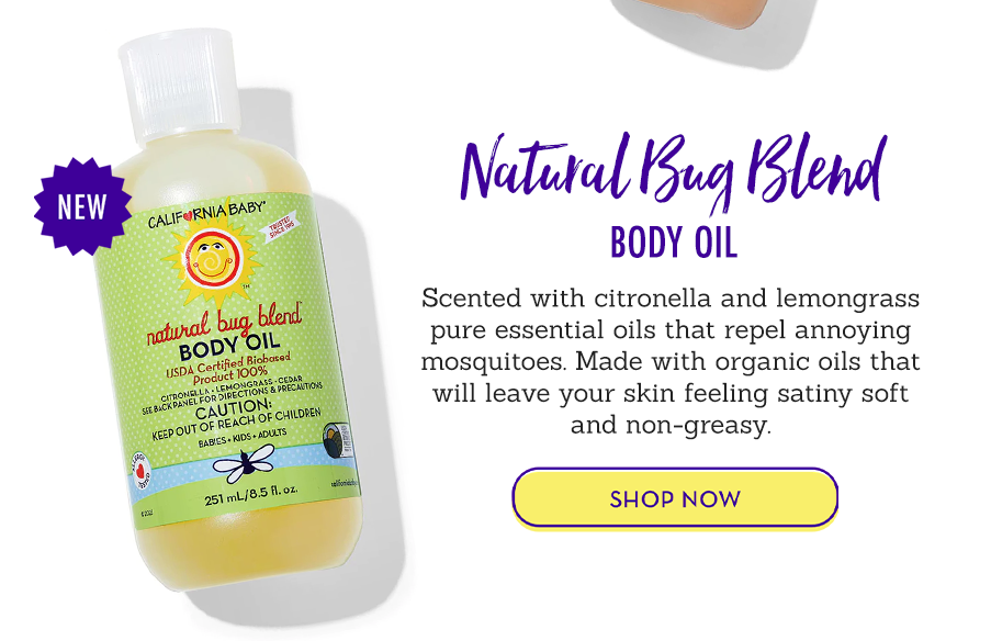 Natural Bug Blend™ Body Oil Scented with citronella and lemongrass pure essential oils that repel annoying mosquitoes. Made with organic oils that will leave your skin feeling satiny soft and non-greasy.