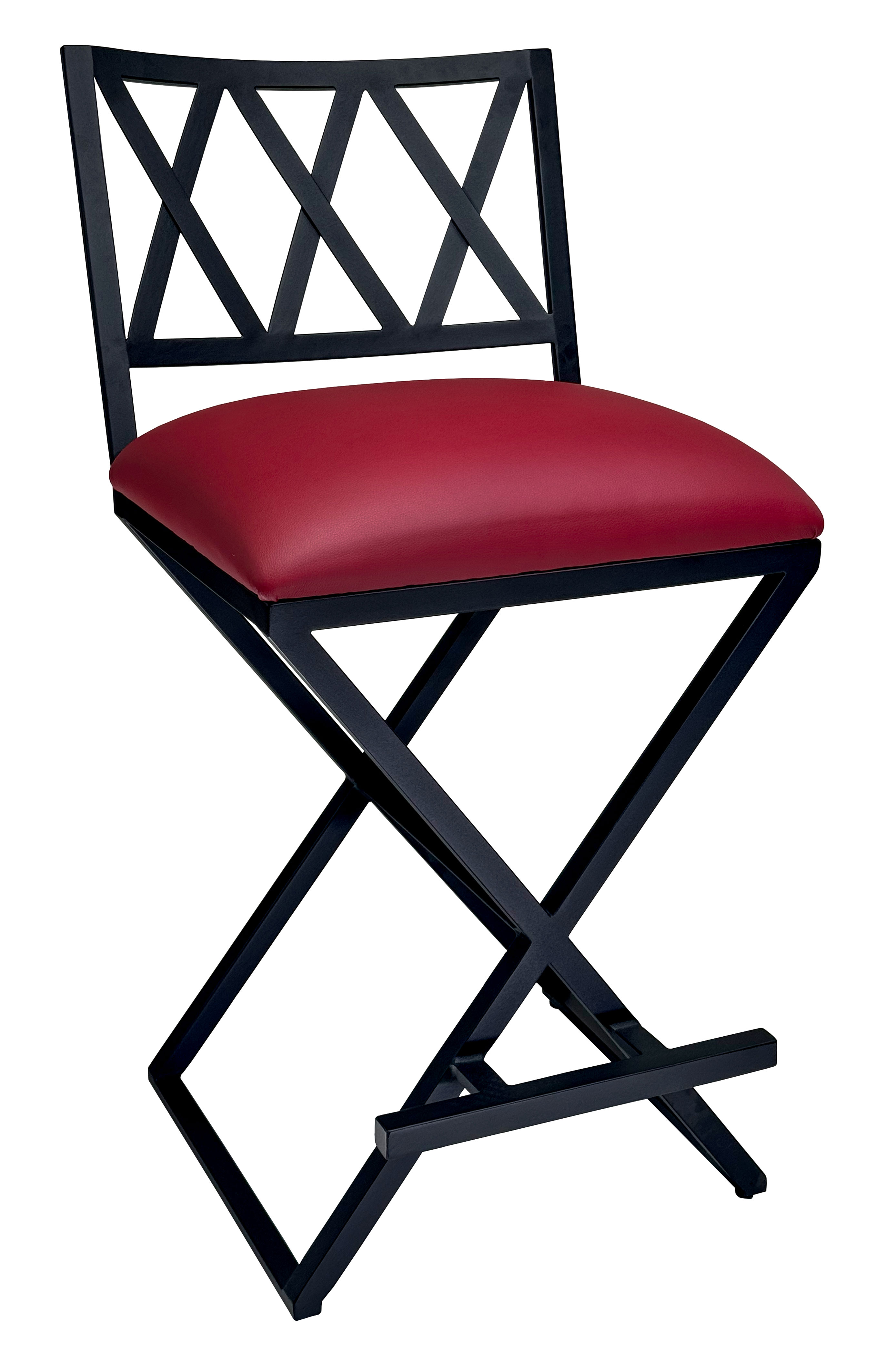 Khon barstool in Matte Black finish with Dillon Lipstick vinyl fabric.