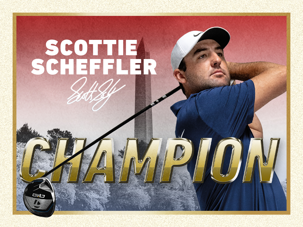 Scottie Scheffler Champion win graphic swinging Qi10 club