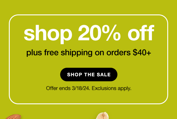 enjoy 20% off plus free shipping on orders $40+