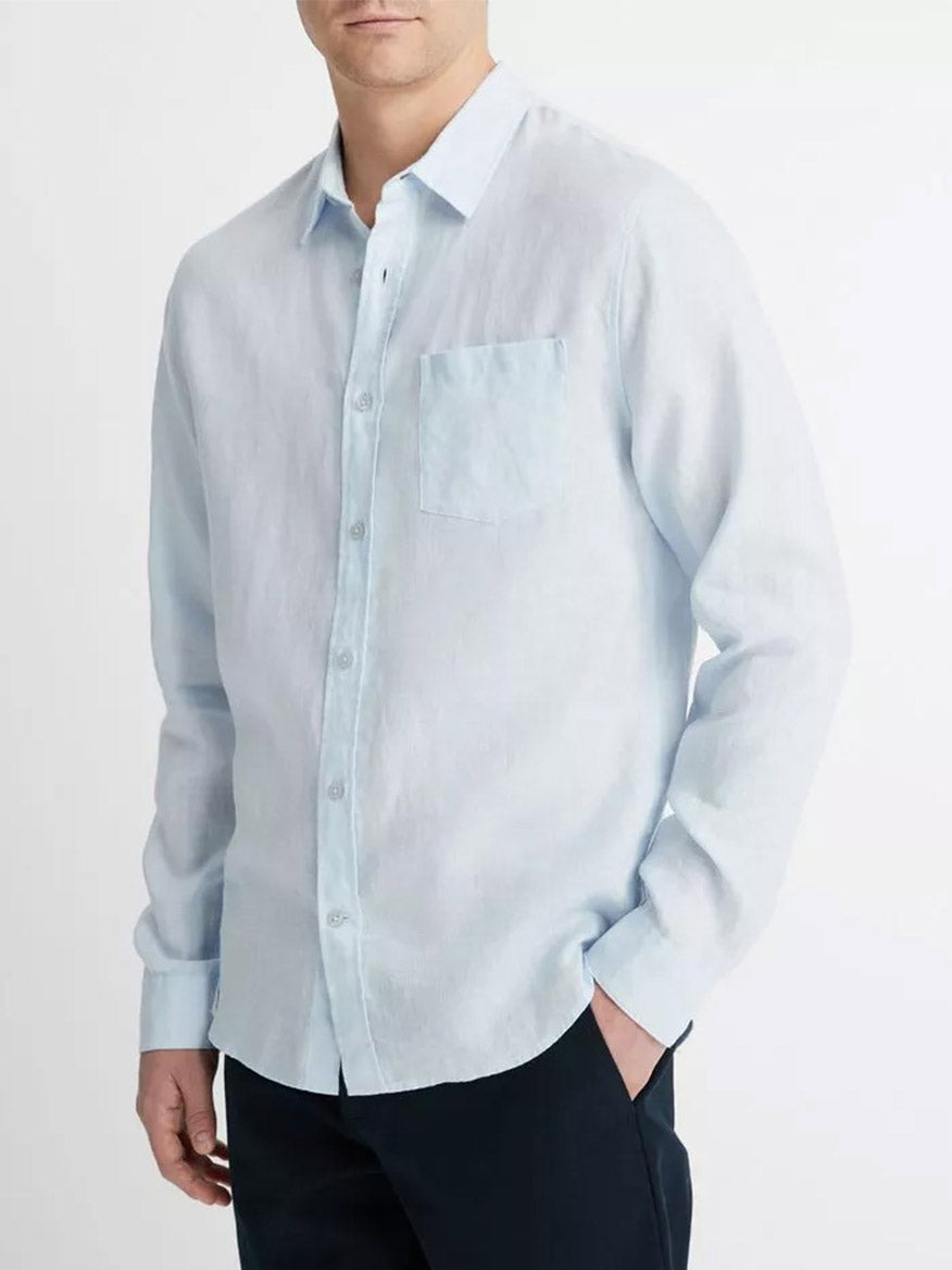 Image of Vince Linen Long Sleeve Shirt in Glacier