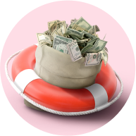 Money on a life raft icon