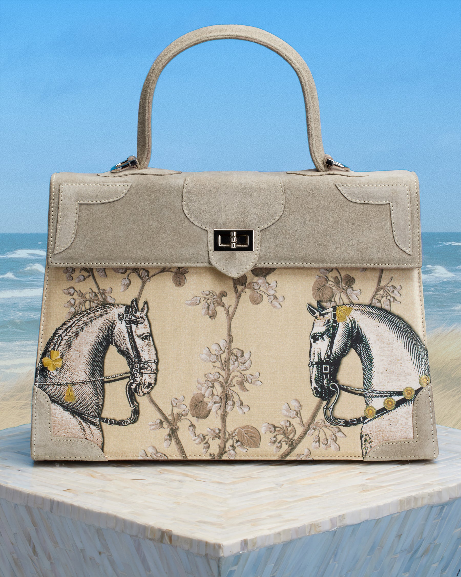 Image of Marquise Paris Recontre Équestre Top Handle Shoulder Bag in Sand