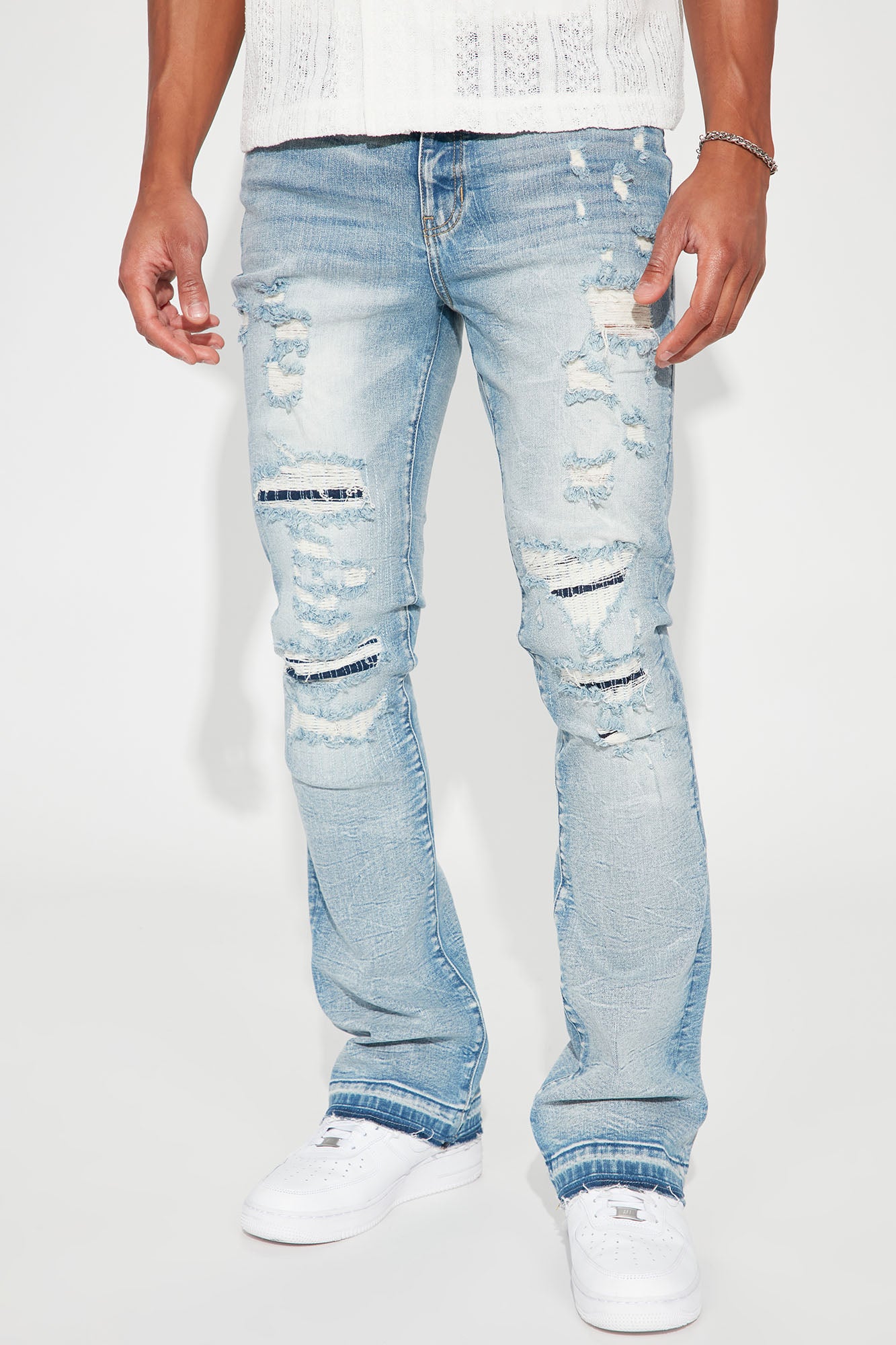 Image of Undercover Slim Stacked Flare Jeans - Medium Blue Wash