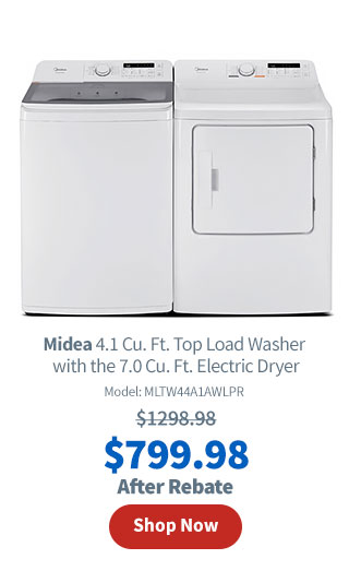 Midea 4.1 Cu. Ft. Top Load Washer with the 7.0 Cu. Ft. Electric Dryer - White