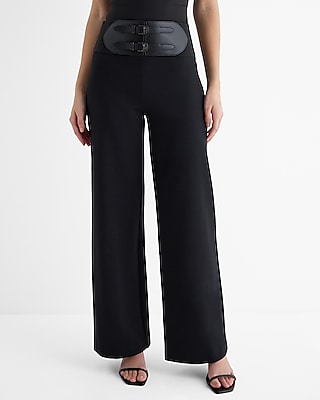 super high waisted double belted wide leg pant